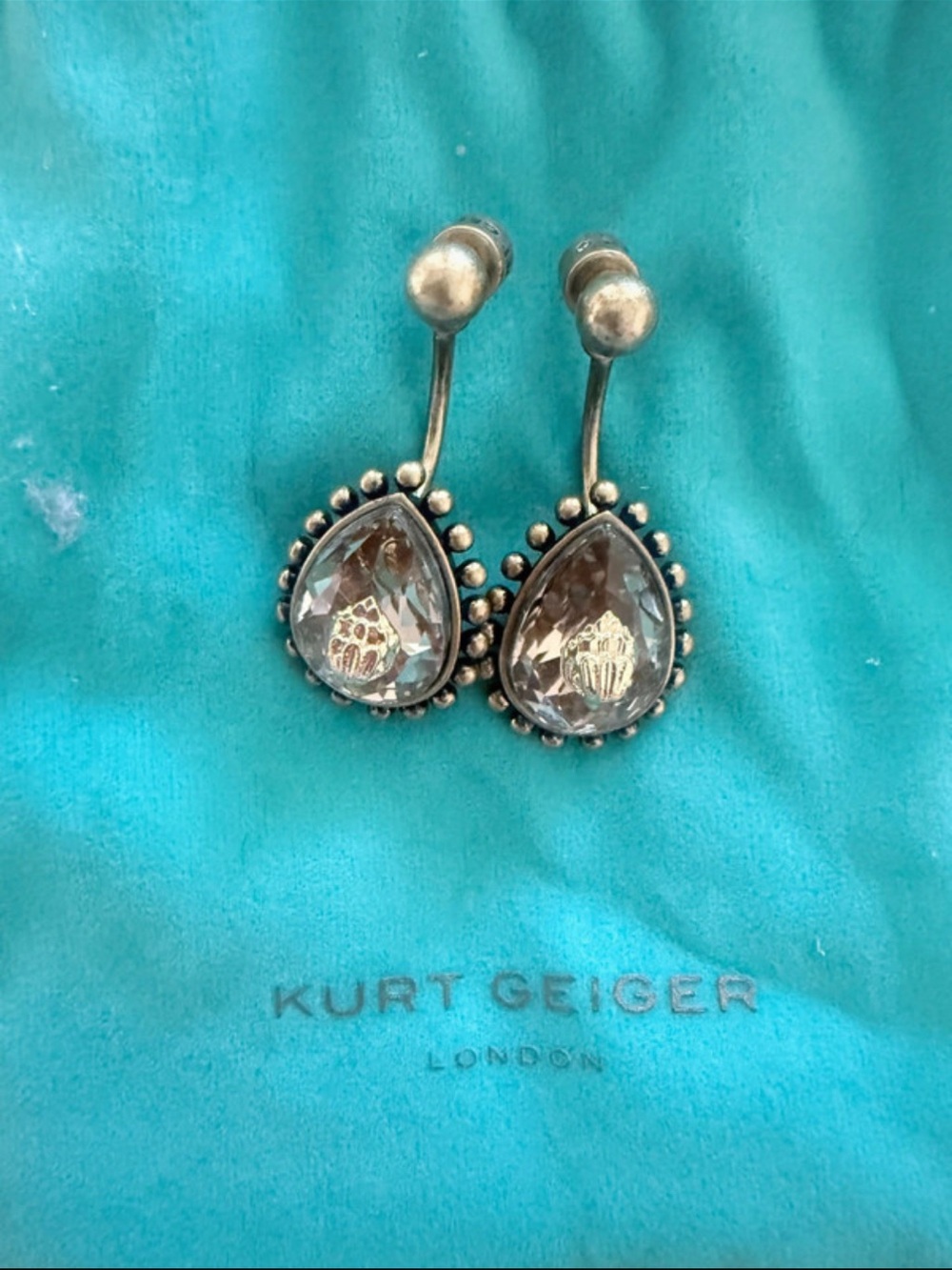 Kurt Geiger Silver Teardrop Crystal Drop Earrings -